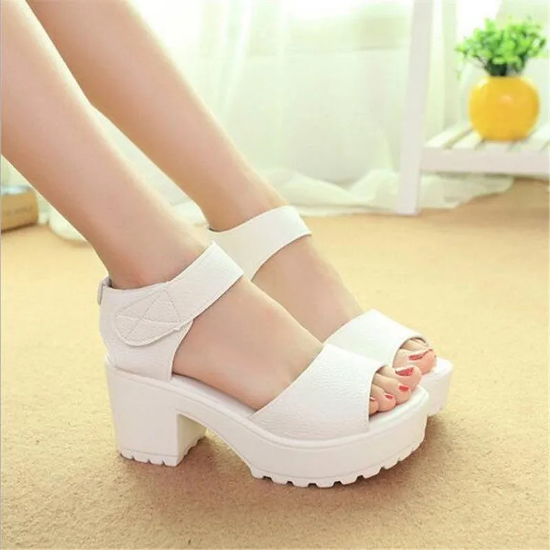 Width Sandals Fashion Sandals Women Summer shoes wedges Open Toe Thick Heel Mujer Soft PU Women Platform Sandals high-heeled Shoes Woman