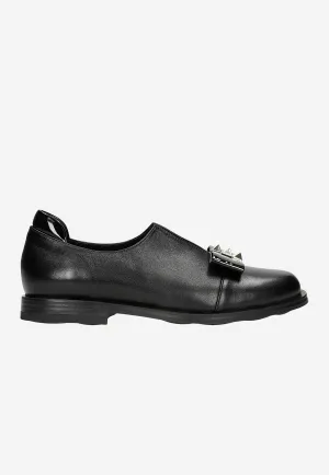 Sparkly Oxfords Wojas Black Leather Loafers with Black Detail | 4625251