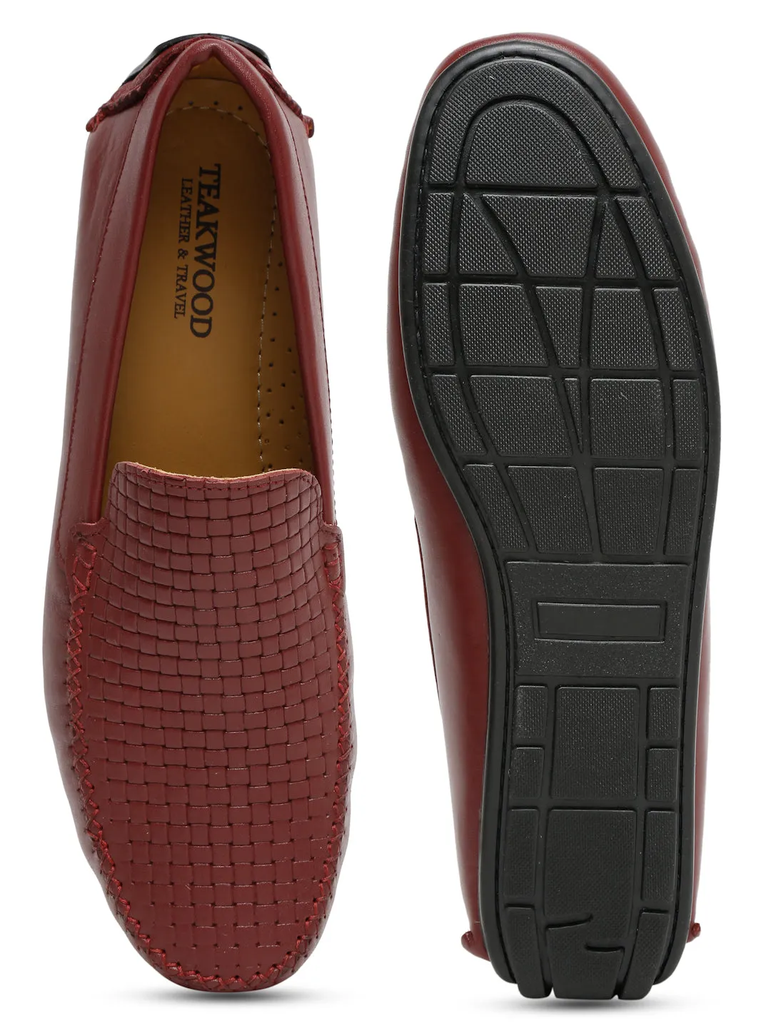 Leather Business Casual Shoes Men Maroon Texture Genuine Leather Loafers