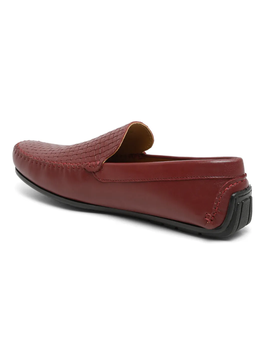 X_plr Casual Shoes Men Maroon Texture Genuine Leather Loafers