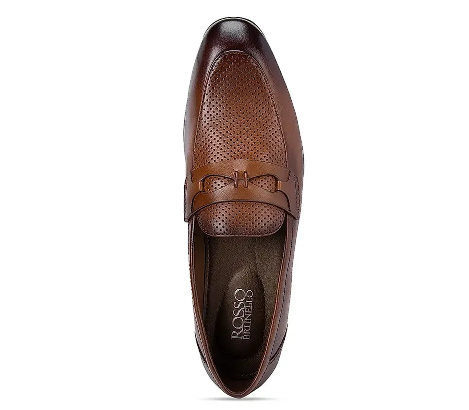Tan Perforated Loafers Adrian Smooth Leather Tassel Loafers