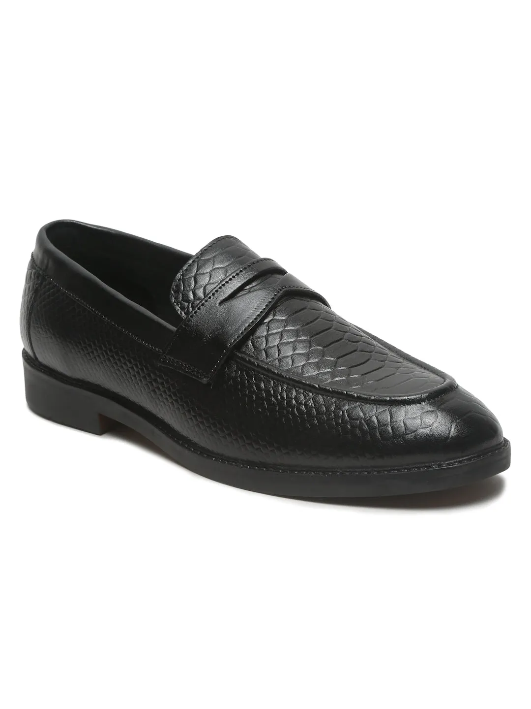 Men's Black Classy Patterned Texture Leather Loafers Jenner Casual Shoes