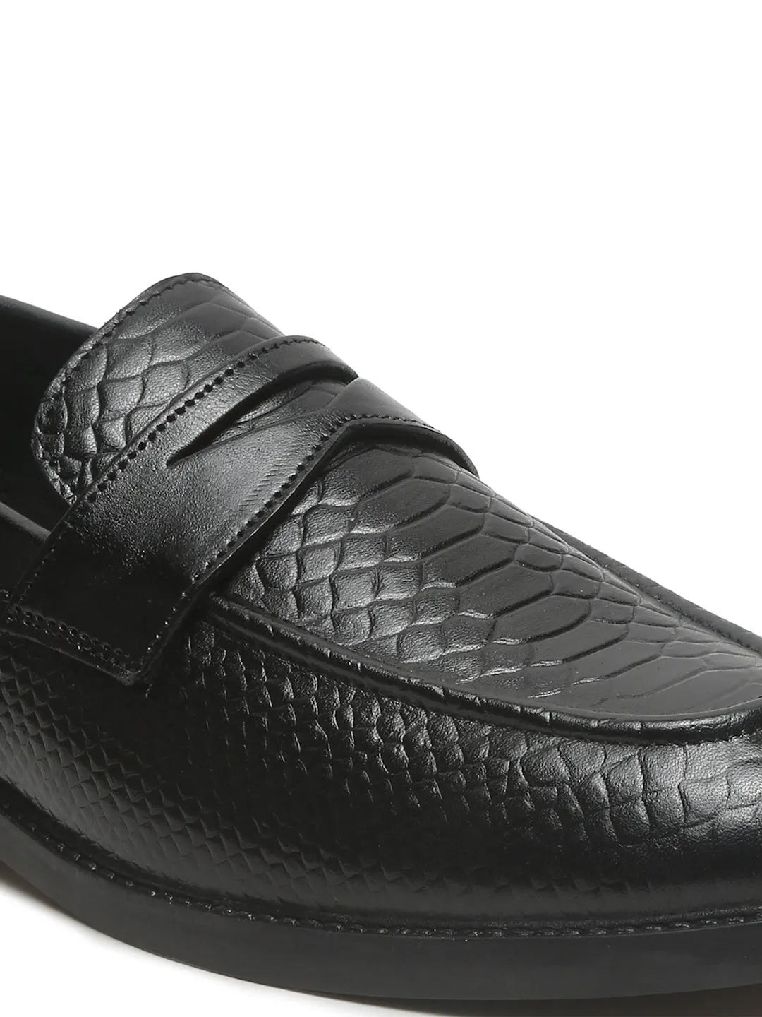 Casual Mountain Shoes Men's Black Classy Patterned Texture Leather Loafers