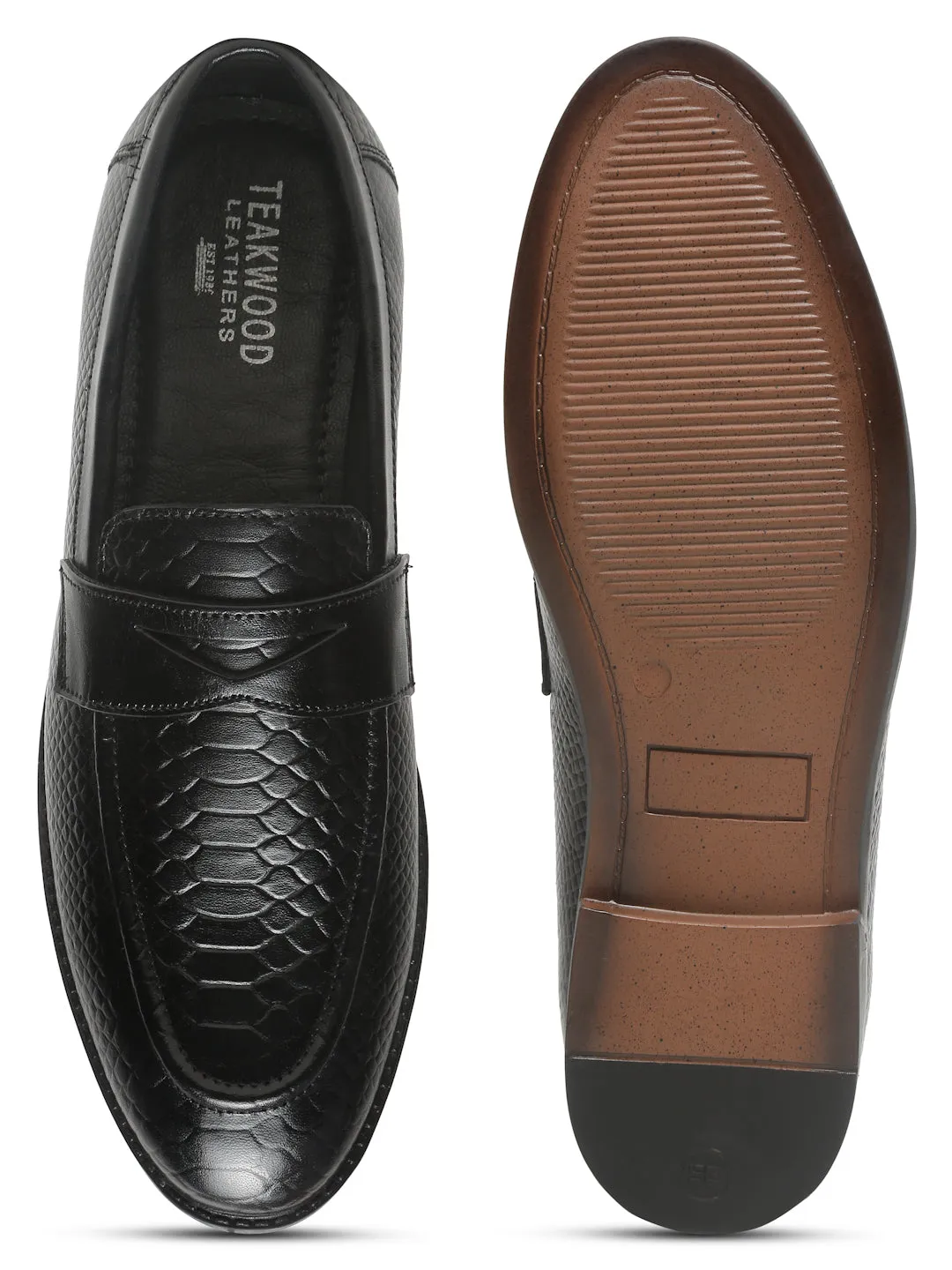 Low Cut Casual Shoes Men's Black Classy Patterned Texture Leather Loafers