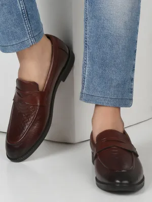 Men's Brown Classy Patterned Texture Leather Loafers Originals Nmd R1 Print Casual Shoes