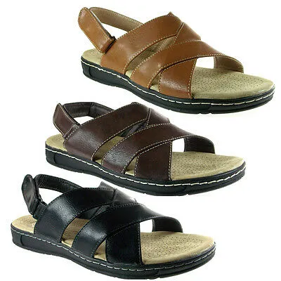 Leather Strap Sandals Men's Open Toe Adjustable Sling Back Comfortable Walking Sandals, Shoes