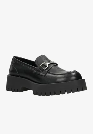 Wojas Black Leather Loafers with Silver Detail | 46198-51 Billy Low-top Oxfords