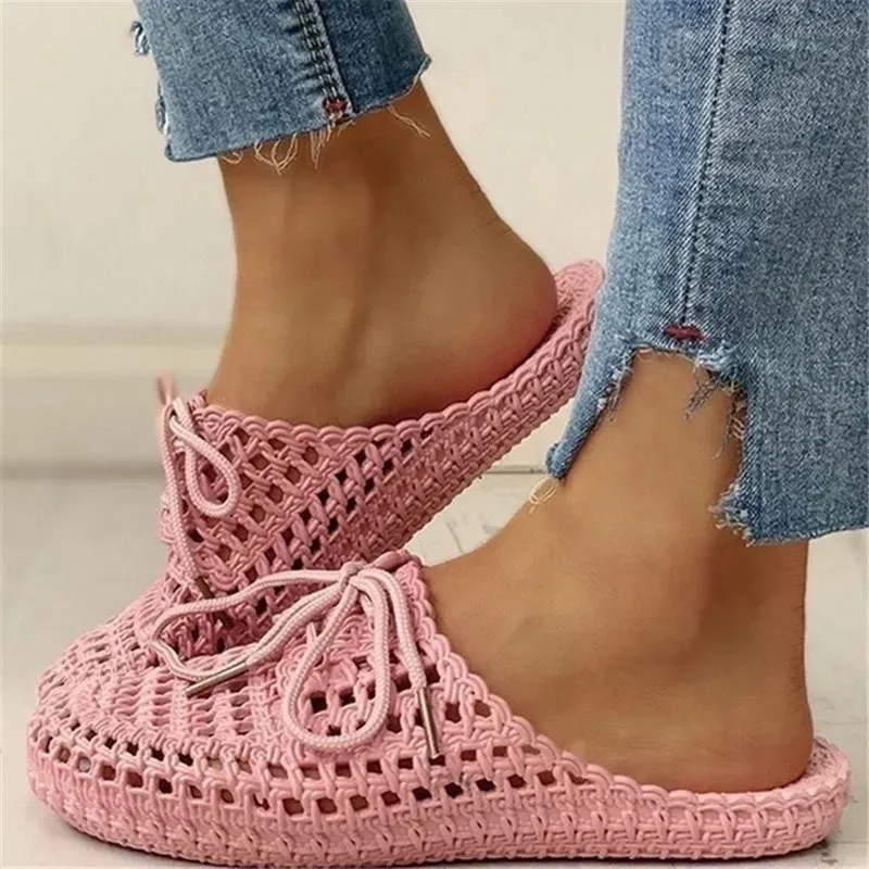 Pearl Sandals Flip-flops Summer Shoes Women Sandals Fashion Hollow Out Breathable Beach Shoes Lace-up Ladies Slippers Sandals