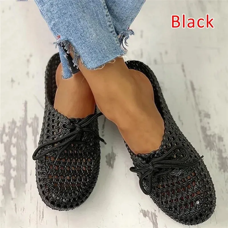 Jelly Slide Sandals Flip-flops Summer Shoes Women Sandals Fashion Hollow Out Breathable Beach Shoes Lace-up Ladies Slippers Sandals