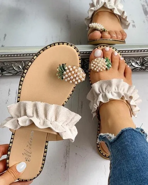 Women Slipper Pineapple Pearl Flat Toe Bohemian Casual Fruit Beach Sandals Ladies Shoes Platform Sandalias De Mujer 2020 Timberland Sandals