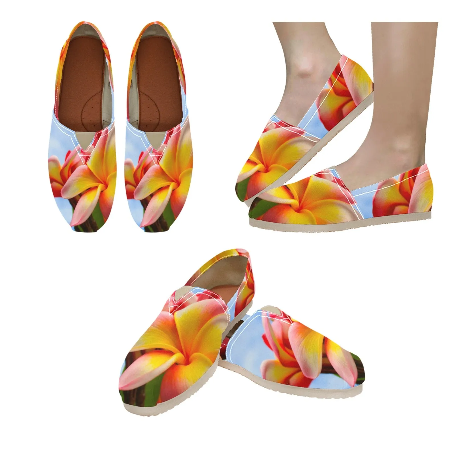 Frangipani Sky Women's Canvas Slip-On Shoes Flat Shoe Storage