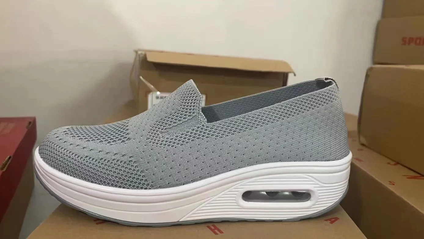 Brooke Sneakers Women's Air Cushioning Sneakers Summer New Breathable Fly Weave Wedge Shoes for Women Flat Slip on Casual Ladies Walking Shoes F157841