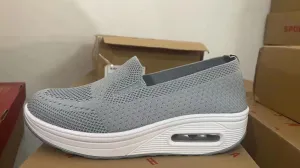 Women's Air Cushioning Sneakers Summer New Breathable Fly Weave Wedge Shoes for Women Flat Slip on Casual Ladies Walking Shoes F157841 Waterproof High Top Sneakers