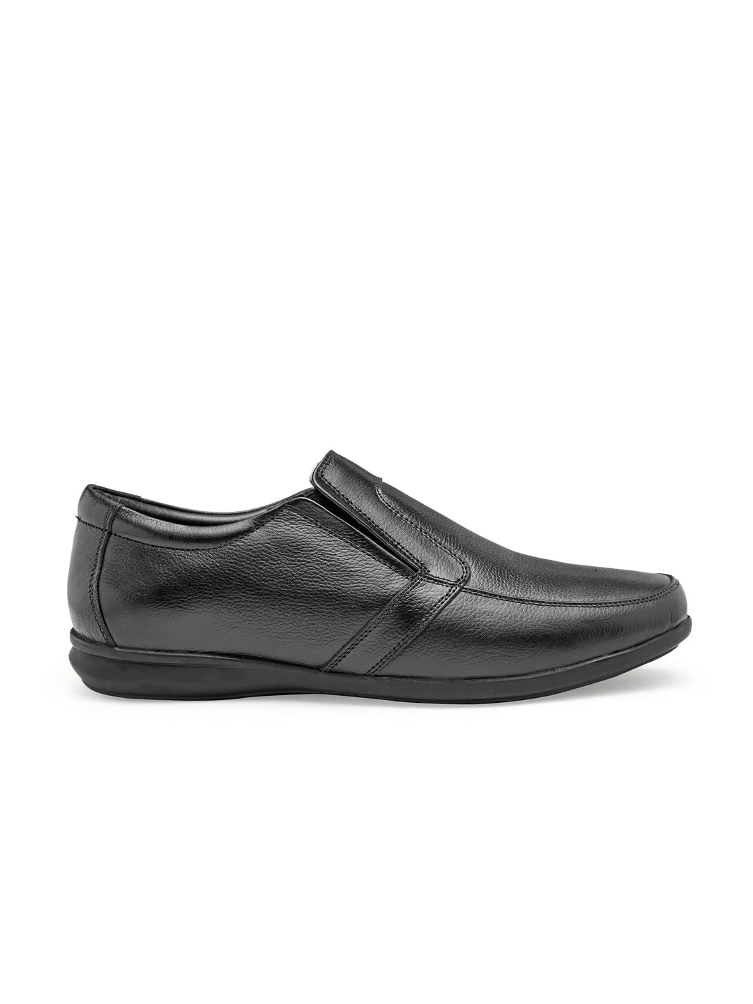 Teakwood Men Black Genuine Leather Formal Slip-Ons Best Slip On Shoes For Flat Feet