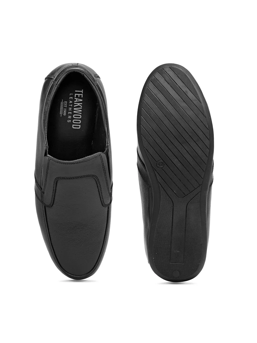 Teakwood Men Black Genuine Leather Formal Slip-Ons Big Slip On Sneakers