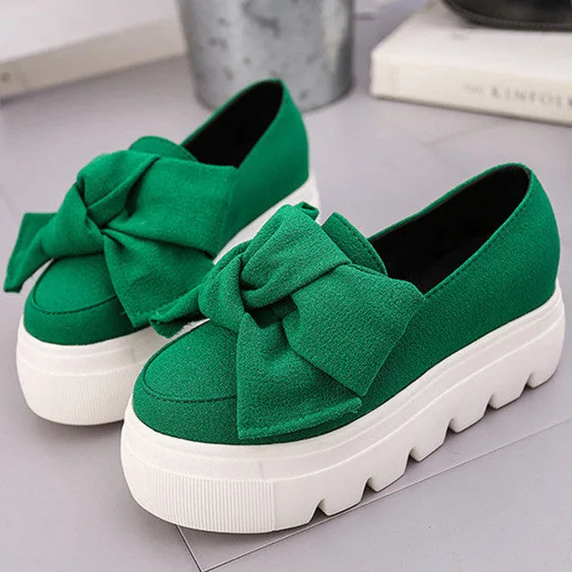 Best Slip On Loafers fujin 2017 Autumn spring  moccasin womens flats Fashion creepers shoes Bow lady flats loafers Ladies Slip On Platform 5CM Shoes