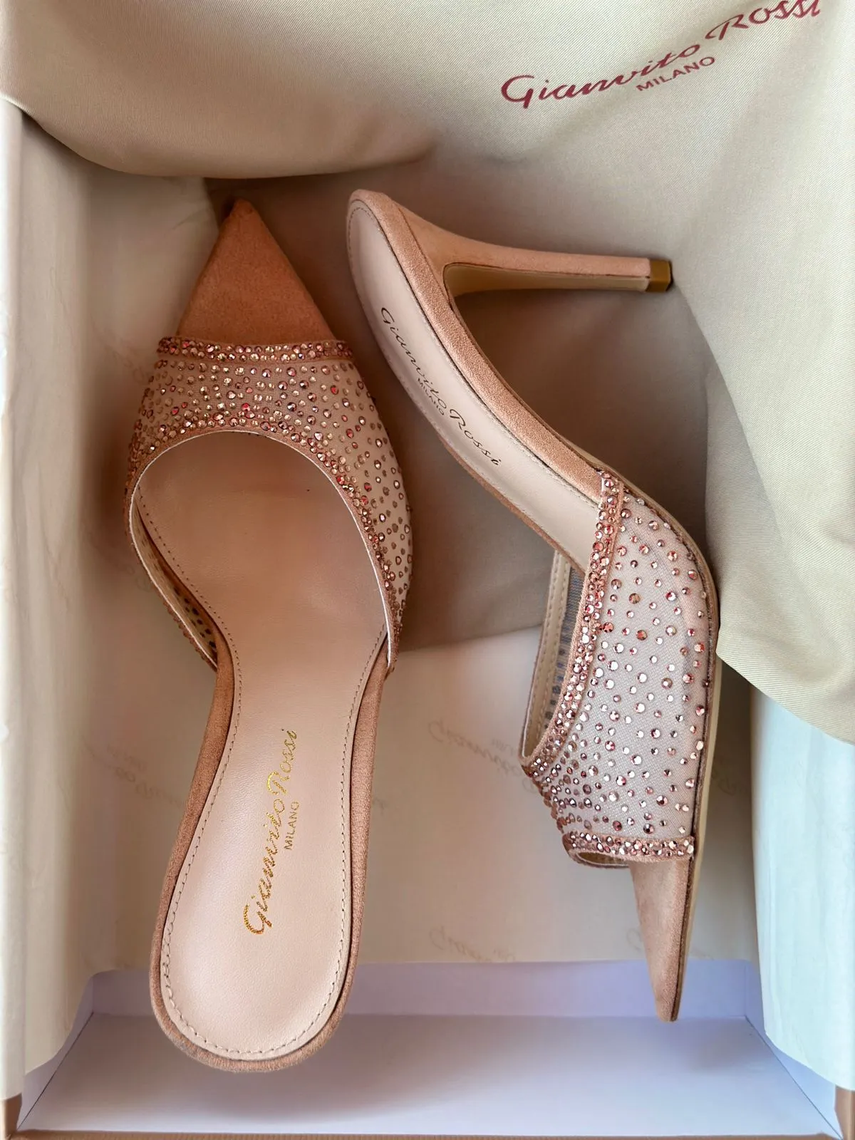 Gianvito Rossi High Heel Crystal Slippers Stylish Shoes Casual