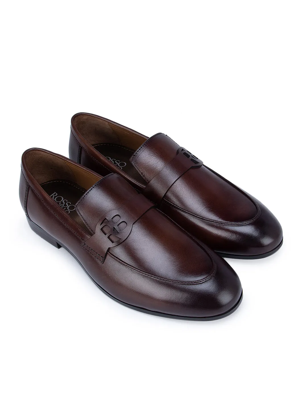 Gh Loafers Coffee Textured Loafers With Logo Strap