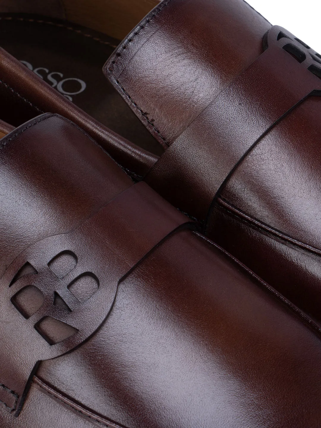 Coffee Textured Loafers With Logo Strap Macy's Loafers