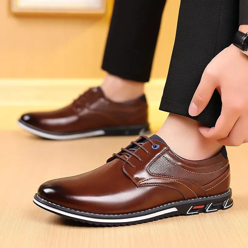 Retro Men Business Leather Shoes Fashion Casual Shoes for Men Office Brown Knight Loafers Elegant Breathable Men's Leather Shoes Nunn Bush Moc Toe Casual Oxford Shoes