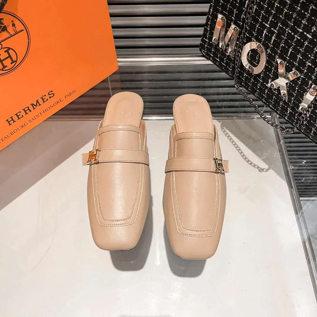 H Goatskin Leather Loafer Shoes For Women Chucnky Loafers