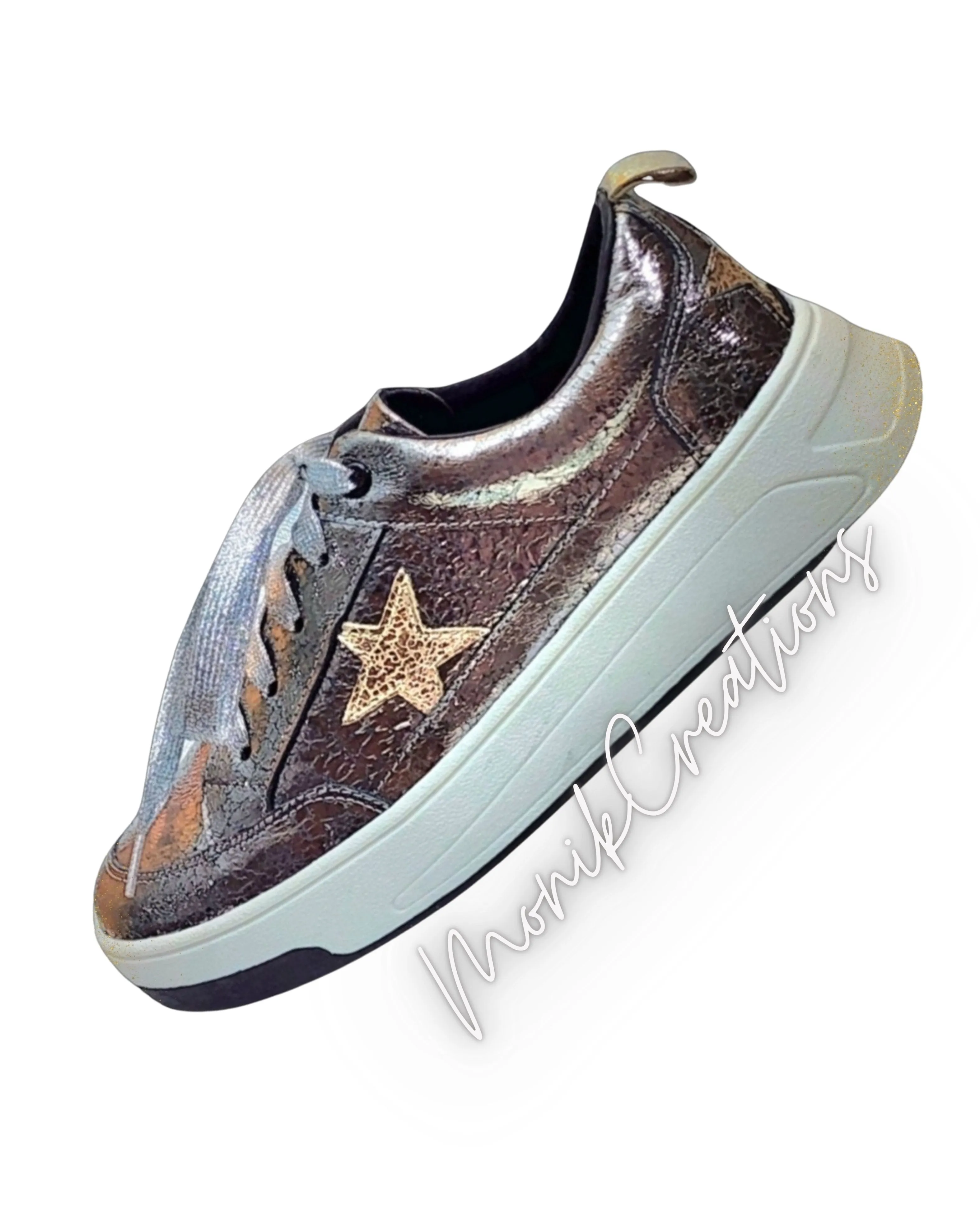 Casual High Top Shoes Gunmetal Gray Star Leather Sneakers For Women