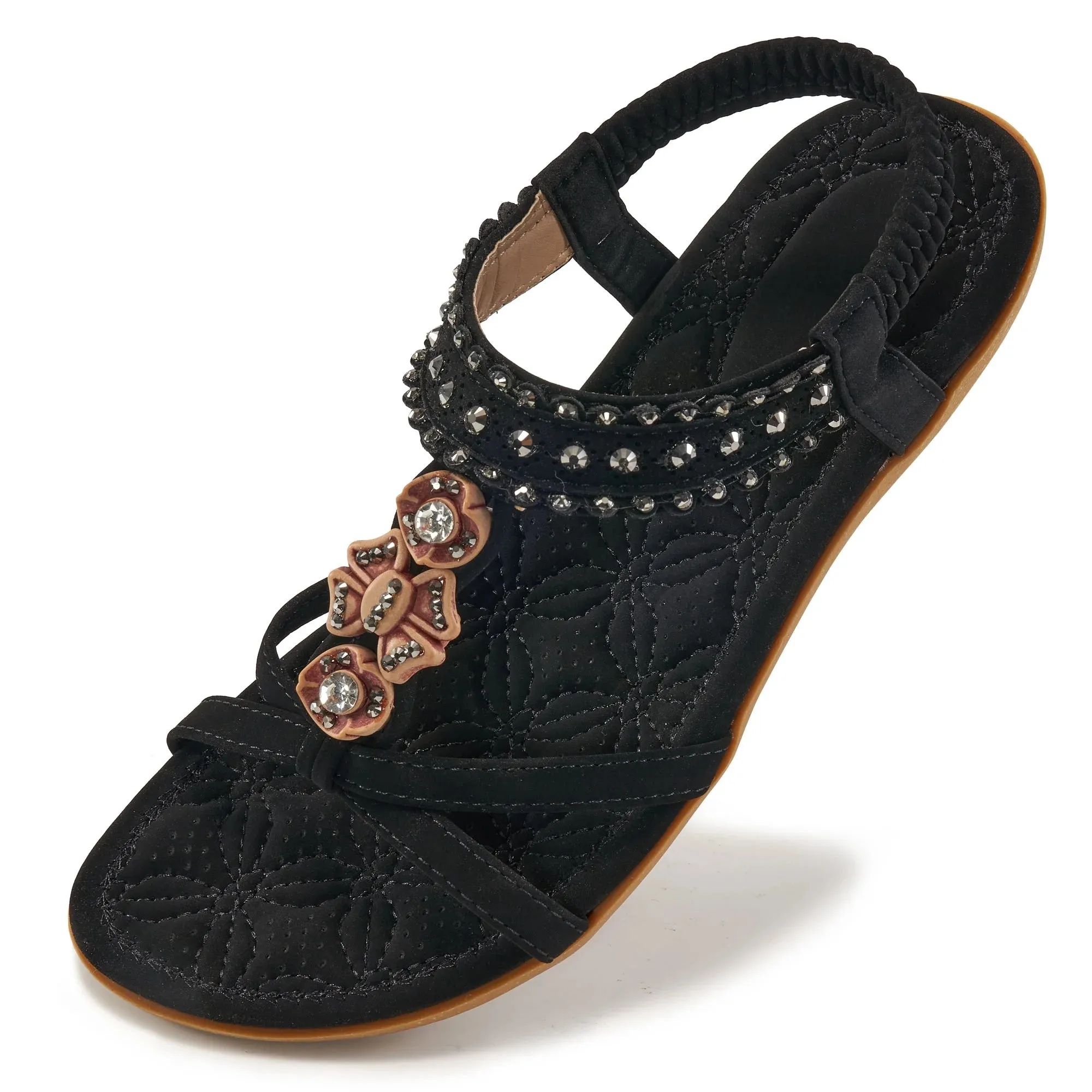 Perfect Shoes For Flat Feet HARENC Women Sandals Flats Sandals for Women Comfortable Elastic Ankle Strap Beach Shoes