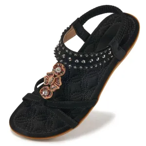 HARENC Women Sandals Flats Sandals for Women Comfortable Elastic Ankle Strap Beach Shoes Flat Summer Shoes