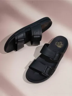 Mens Black Solid Round Toe Casual Sandals Sandals  Heels