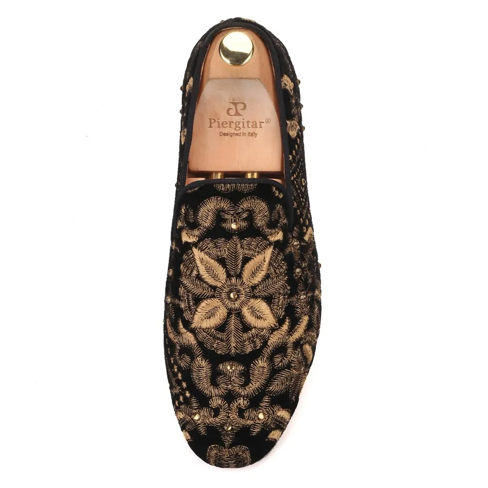 Bunny Slippers Code Dti Handmade Men Loafers With Full Gold Embroidery Slip-on Fashion party and wedding men dress shoes smoking slippers