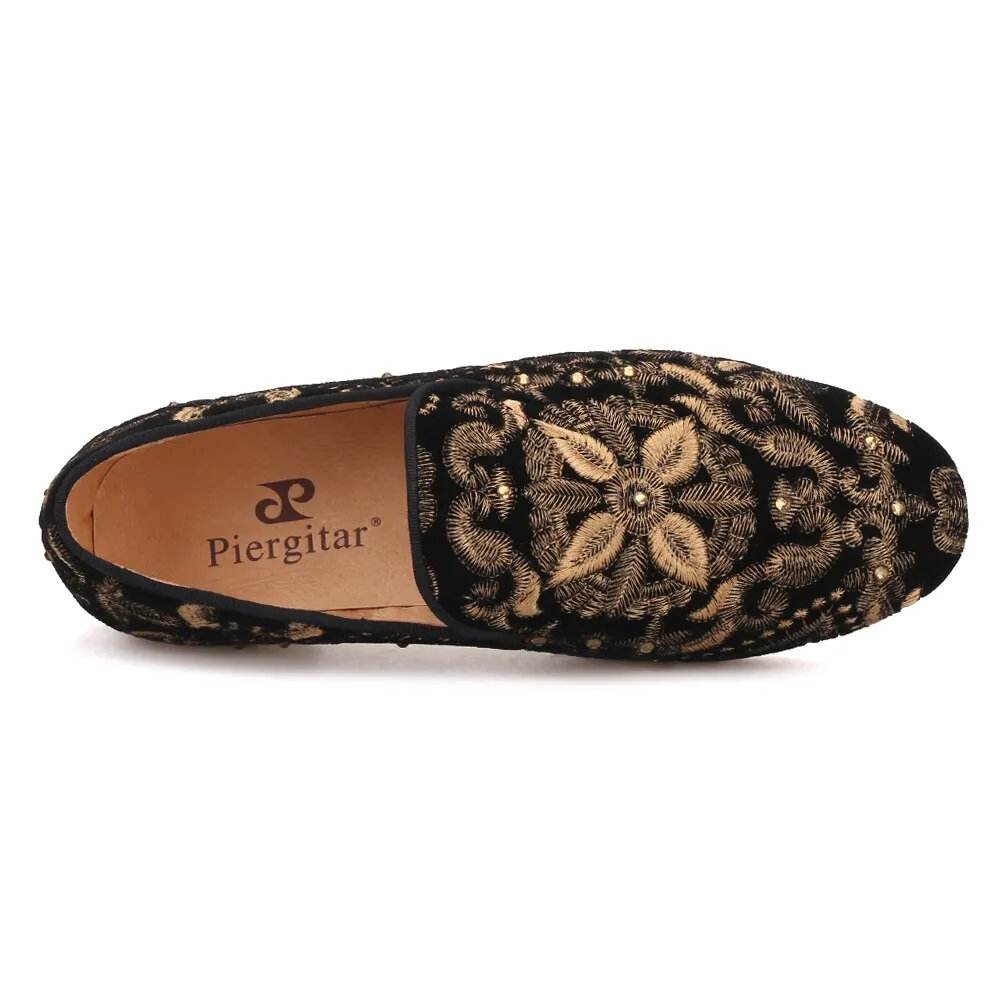 Slides Cheap Handmade Men Loafers With Full Gold Embroidery Slip-on Fashion party and wedding men dress shoes smoking slippers