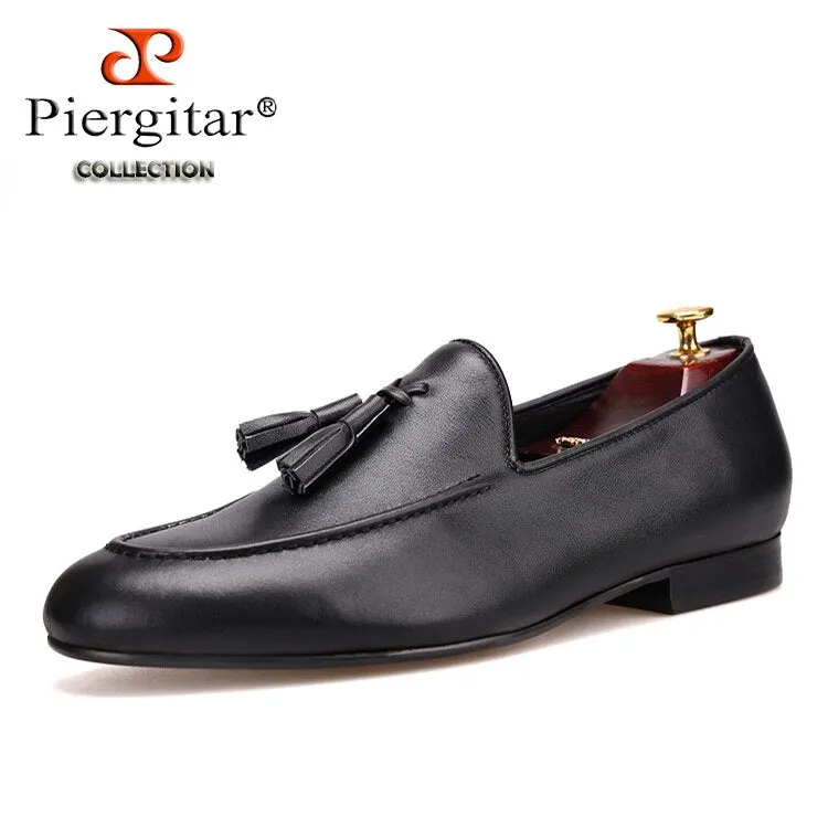 Nfl Slippers Two Colors Cowhide Men Shoes With Leather Tassels Handmade Party Slip-On Loafers