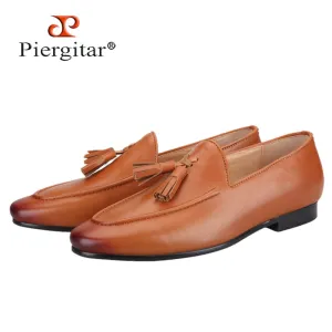 Walmart Moccasin Slippers Two Colors Cowhide Men Shoes With Leather Tassels Handmade Party Slip-On Loafers