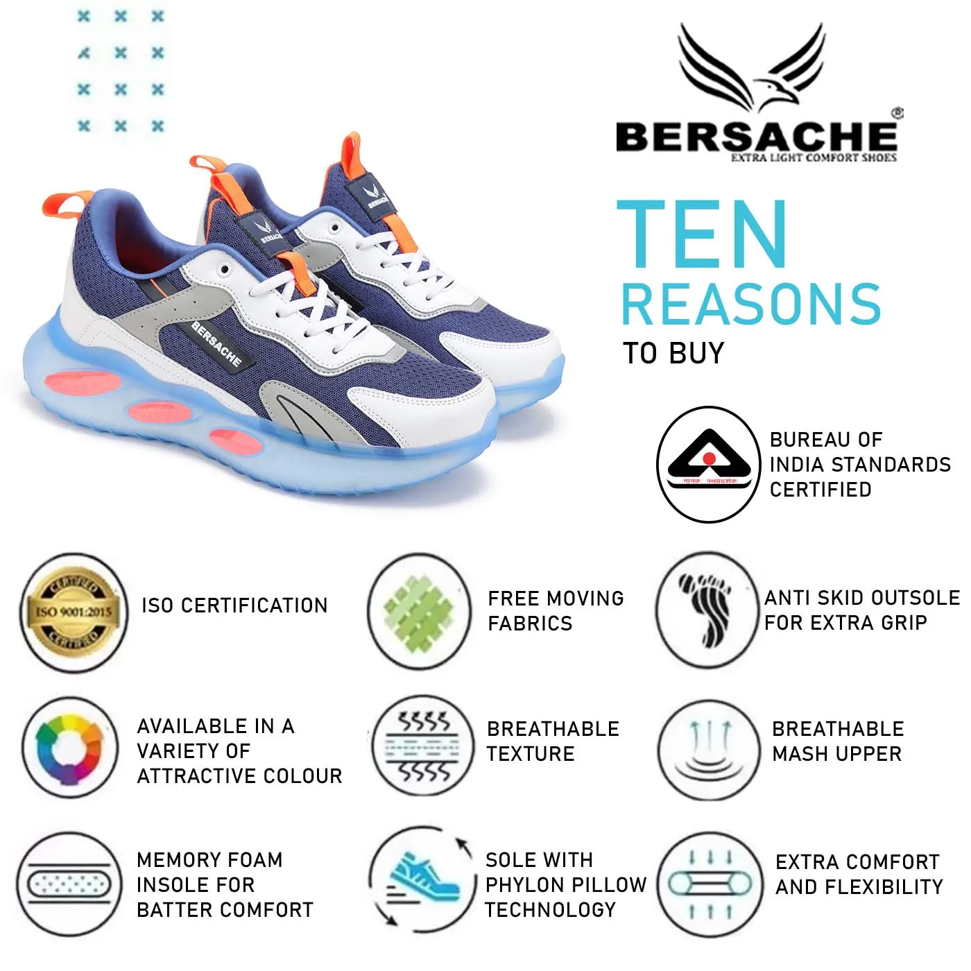 Bersache Lightweight Sports Running Shoes For Men Blue-9052 Butterfly Slippers