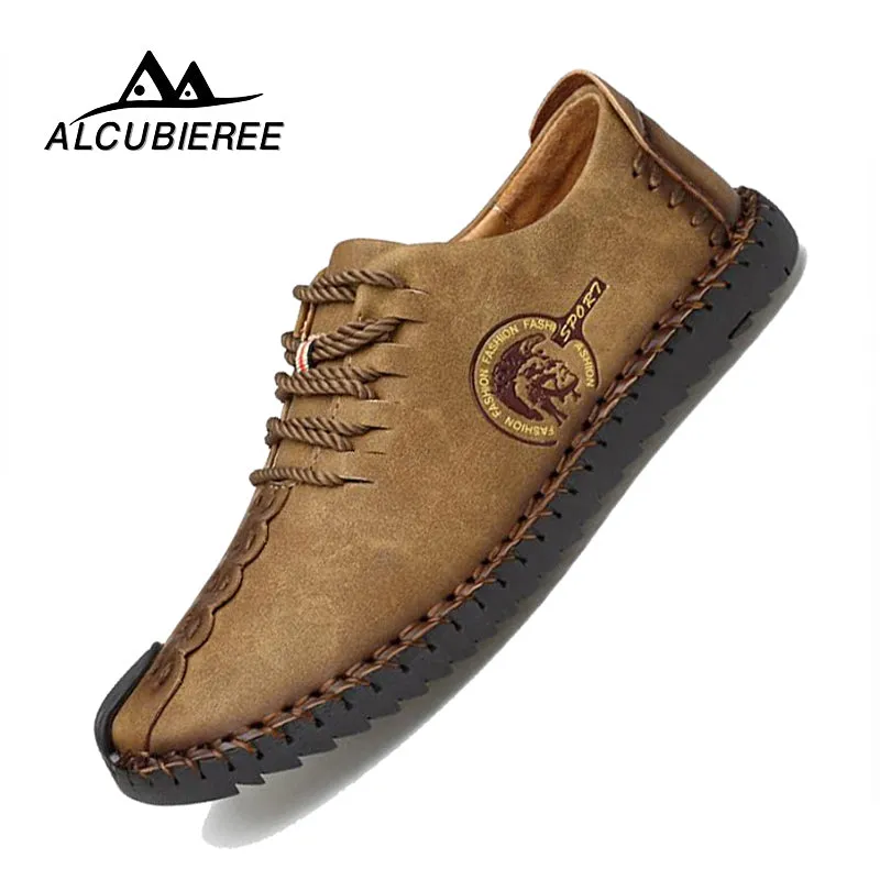 Leather Casual Shoes Men Handmade Vintage Flats Lace-up Hot Sale Moccasins Western Casual Shoes