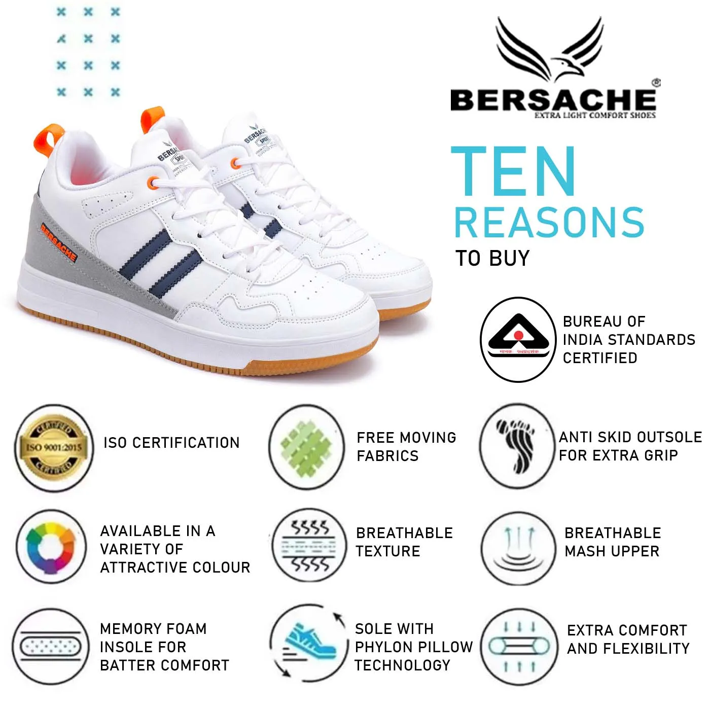 Shag Slippers Bersache Lightweight Sports Running Shoes For Men White-9057