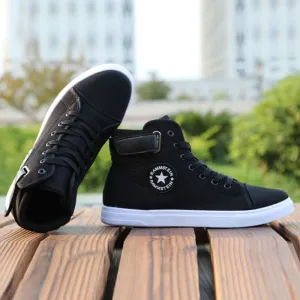 Mens High top Canvas Shoes Men 2019 Spring Autumn Fashion Sneakers Lace-up High Style Solid Colors Man Black Shoes A853 Casual Shoes Velcro Fastening