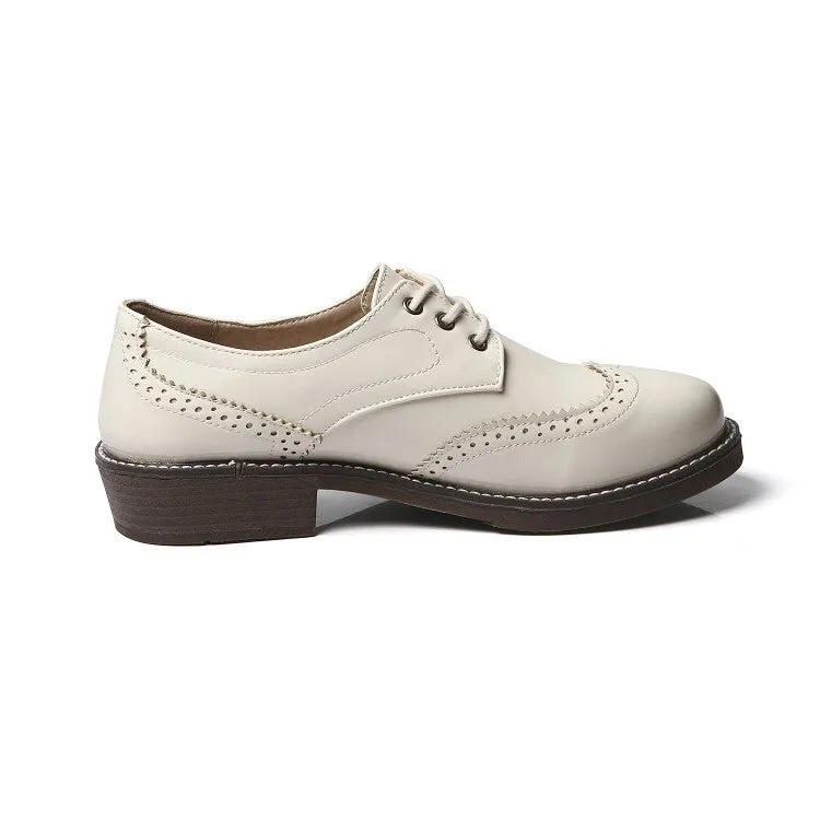 Women's Glossy Round Toe Lace-Up Stitch Oxford Shoes Davidson Grand Longwing Oxfords