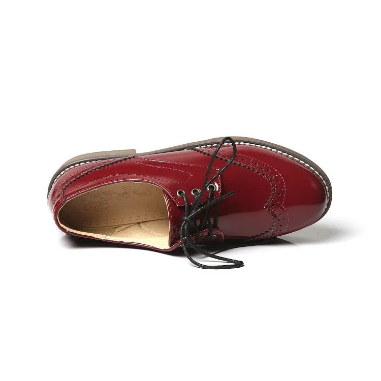 Oxfords With Sneaker Soles Women's Glossy Round Toe Lace-Up Stitch Oxford Shoes