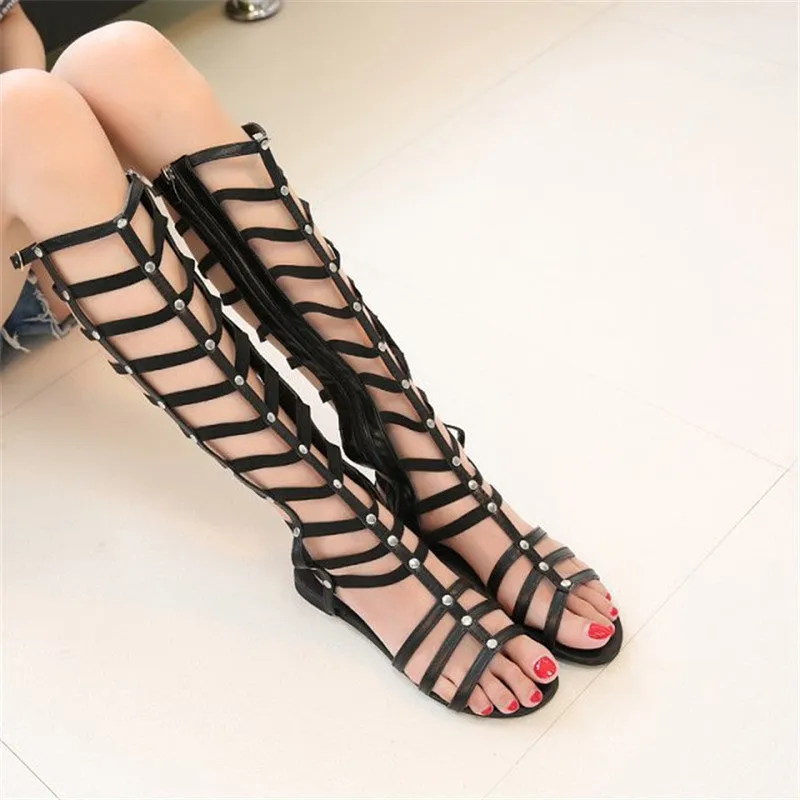 Knee High Flat Gladiator Sandals Women Summer Shoes Girls Thigh High Gladiator Roman Sandals Boots Shoes Woman Sandalias Mujer Sandals Honeymoon Package