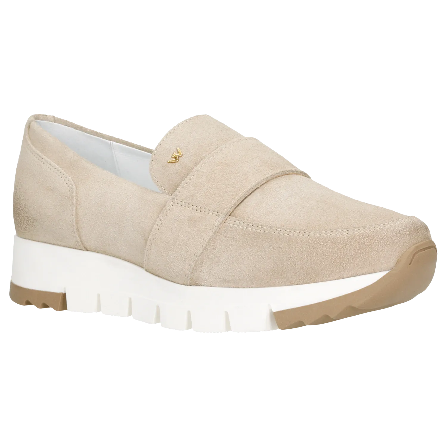 Wojas Beige Leather Loafers with Golden Logo | 4613564 Tlb Mallorca Wholecut Oxfords