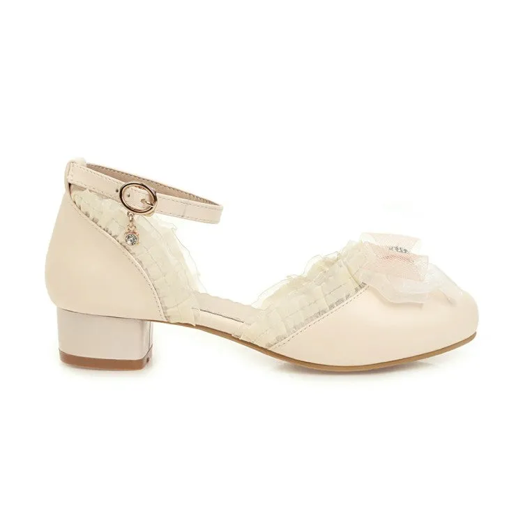 Beaches Sandals Women's Lolita Round Toe Lace Butterfly Knot Hollow Out Low Block Heels Sandals