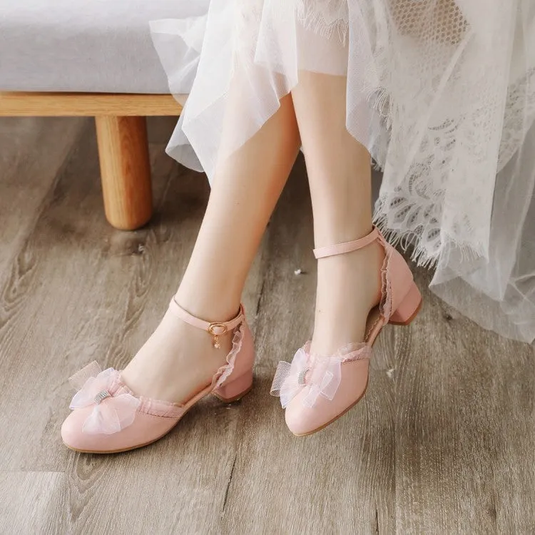 Women's Lolita Round Toe Lace Butterfly Knot Hollow Out Low Block Heels Sandals Sincerely Jules Sandals