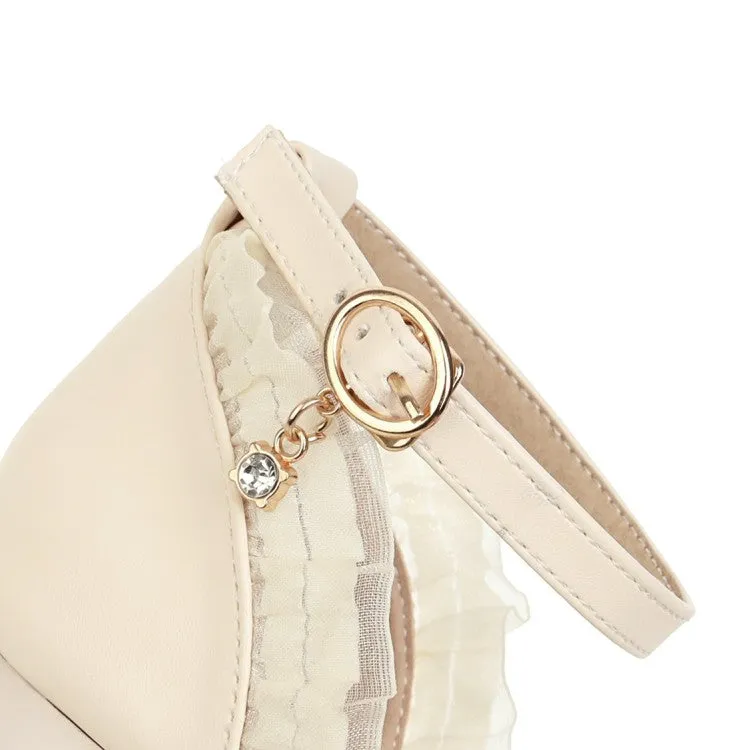 Women's Lolita Round Toe Lace Butterfly Knot Hollow Out Low Block Heels Sandals Polo Sandals