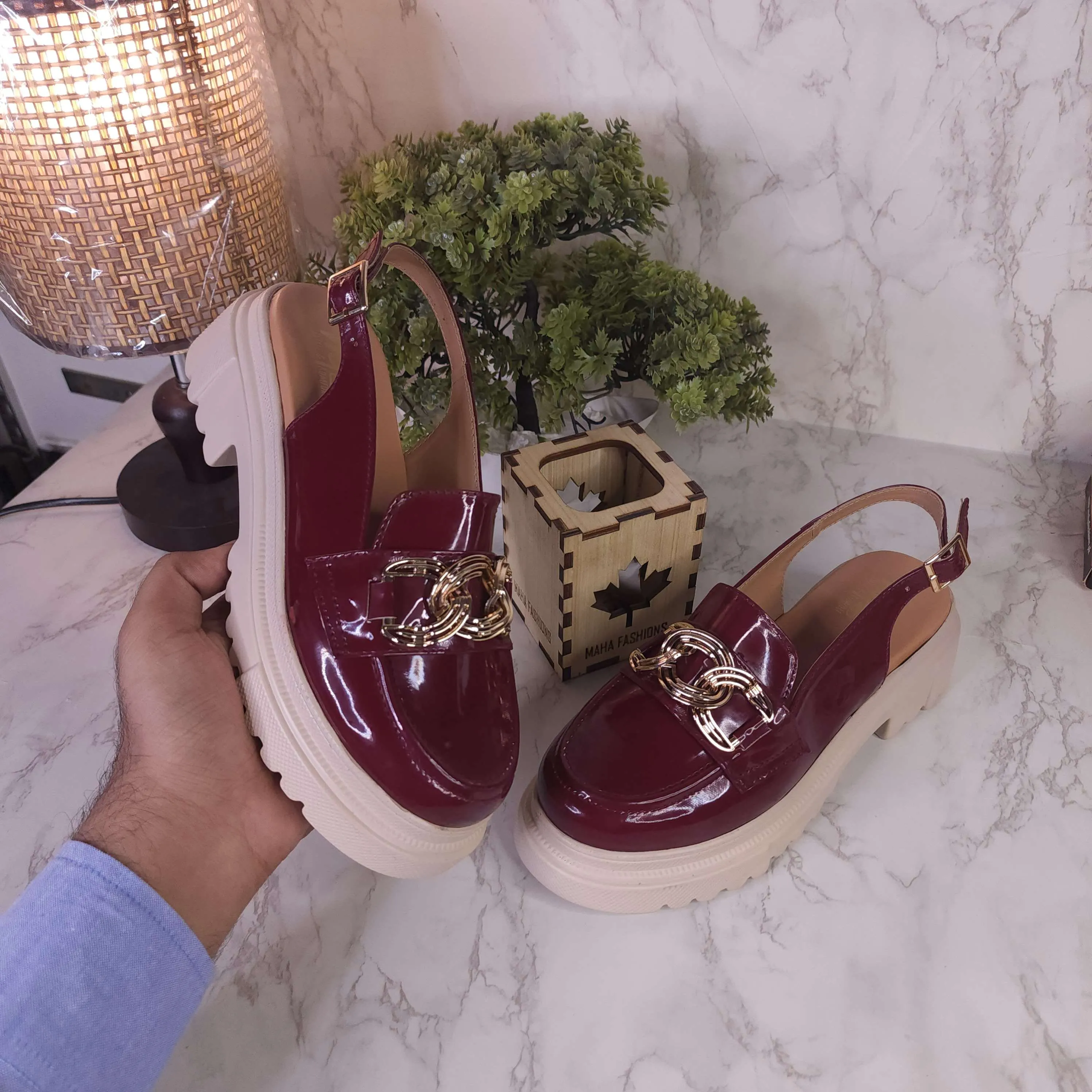 Maroon Patent Platform Sandals Business Casual With Comfortable Shoes