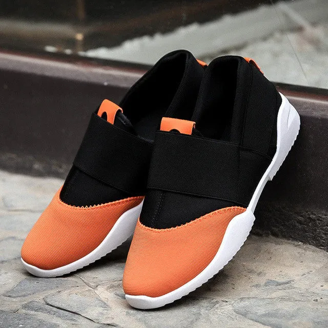 Men Casual Shoes Canvas Flats Size 39-44 Summer Comfortable Fashion Patchwork Men Shoes Flat Slip On Elastic Plimsolls Driving Casual Walking Shoe