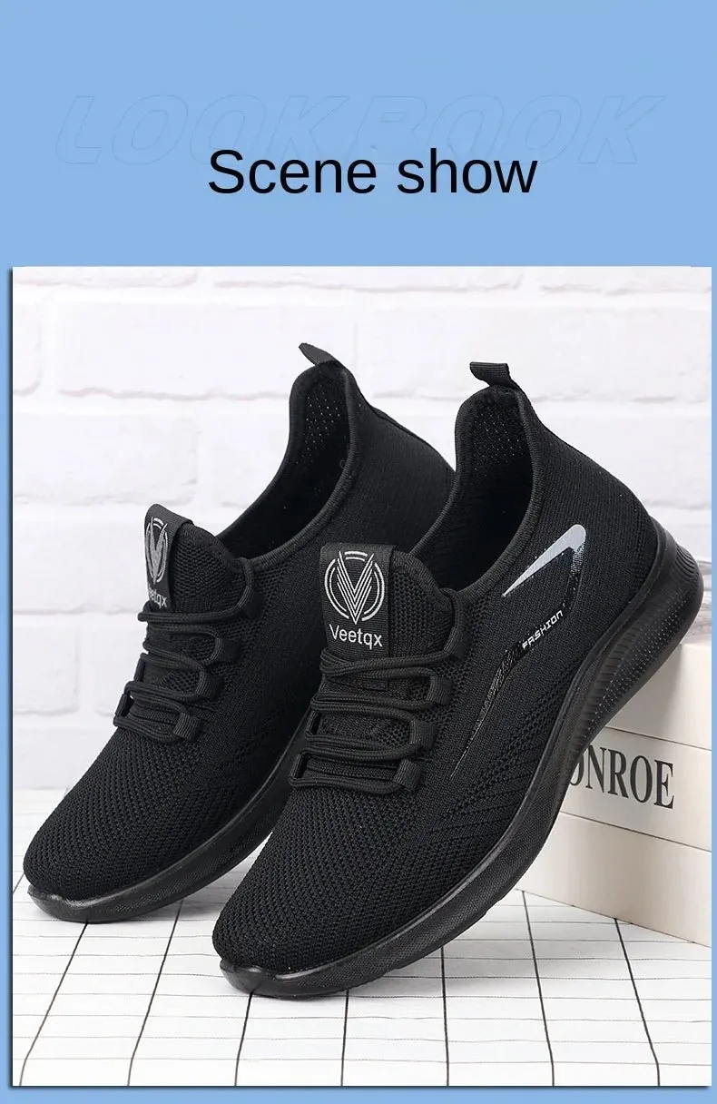 Men Casual Sports Shoes Spring Fashion Flyweave Leather Sole Casual Shoes