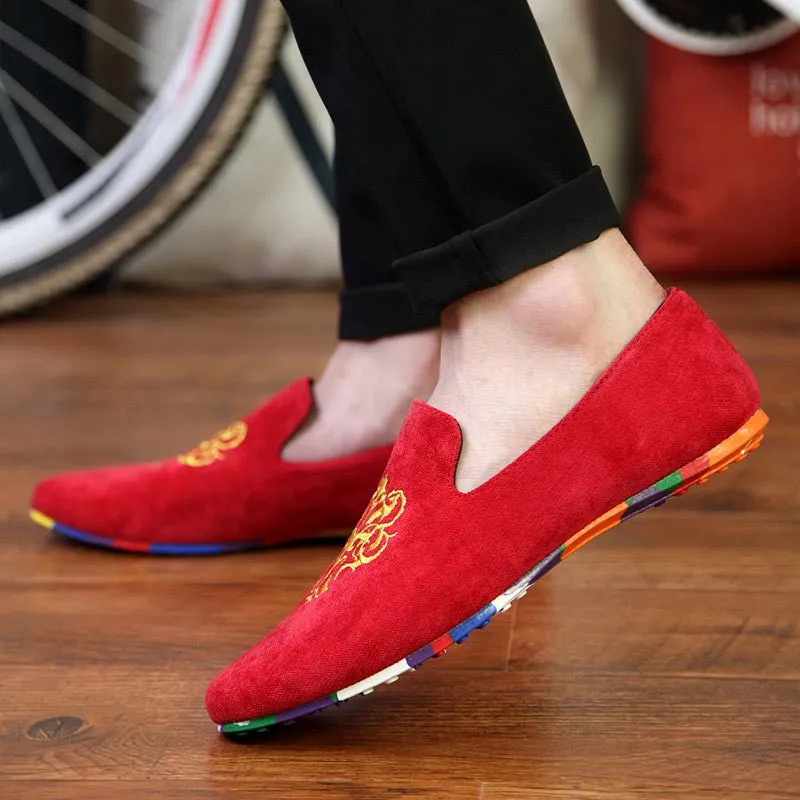 men fashion slip-on Totem Printing flats shoes Nubuck Leather driving shoes men moccasins male boat loafers Skechers Memory Foam Loafers