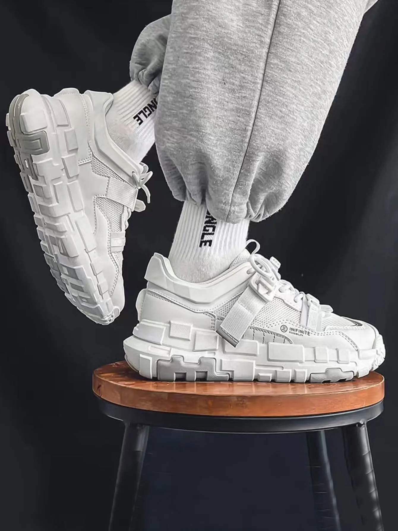 Men Letter Detail Chunky Sneakers, Lace-up Front Sneakers How To Dry Sneakers