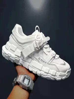 York Mets Sneakers Men Letter Detail Chunky Sneakers, Lace-up Front Sneakers